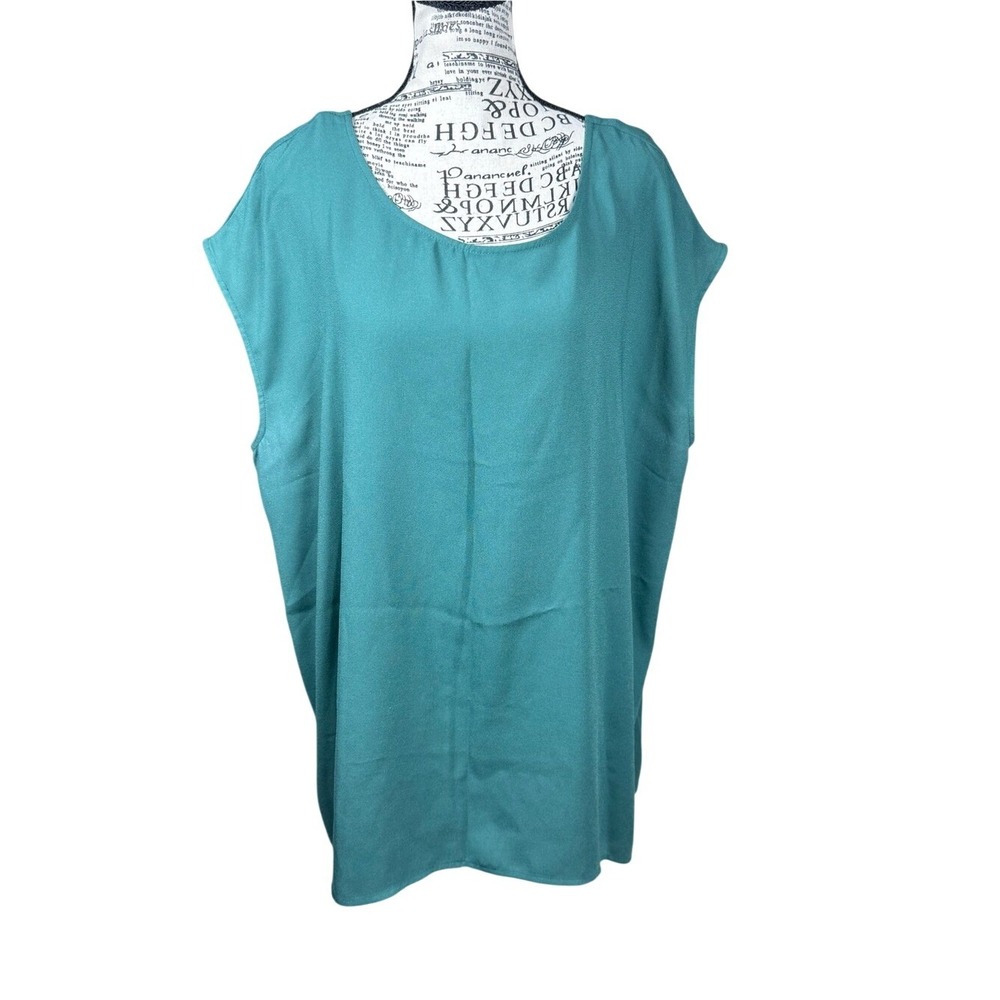 Halogen Teal Scoop Neck Cap-Sleeve Tank